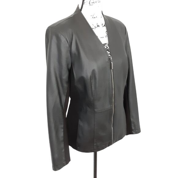 Denim & Co Womens M Black Leather Jacket Zip Front Slim Biker Jacket Mob Wife - Picture 7 of 10